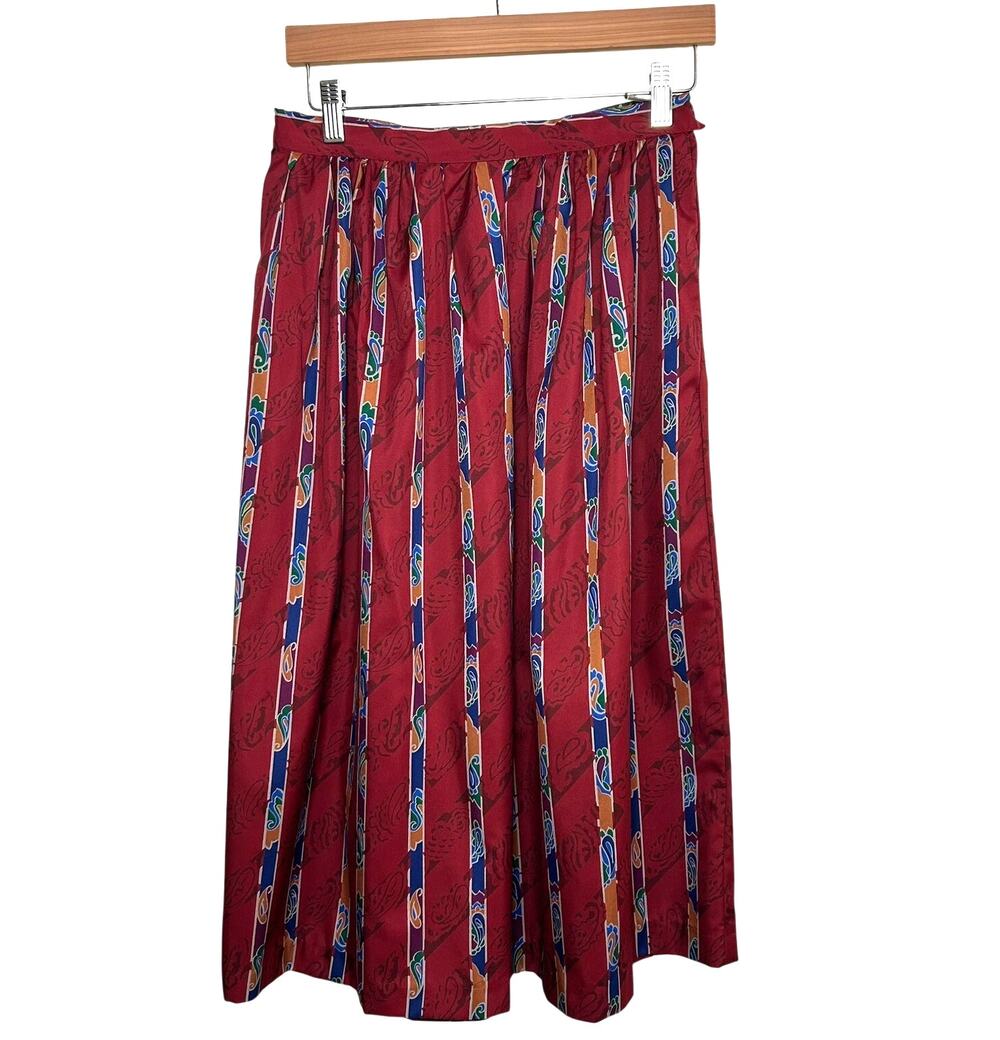Diane von Furstenberg Vintage Paisley Stripe Pleated Maxi Skirt SIZE 12 DVF Fall